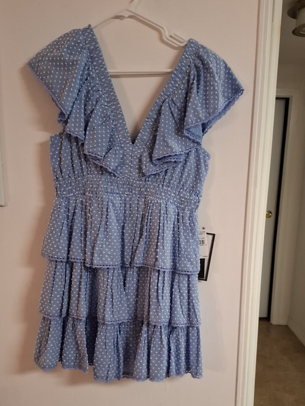 Adrianna Papell Light Blue Polka Dot Ruffle Dress